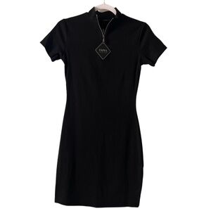 NWT ZAFUL FOREVER YOUNG Zip Collar Slim Mini Black Dress Size 4